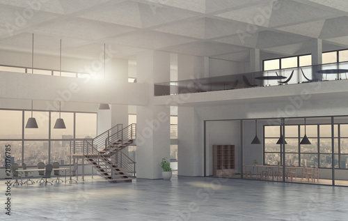 The modern spacious office interior. 3D render