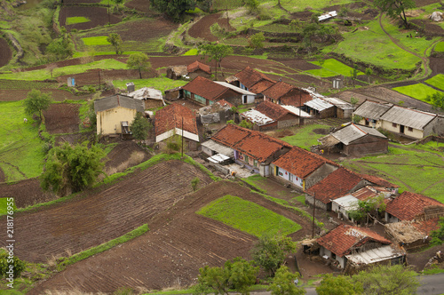 Scenic aerial view of village, Maharashtra, India photo