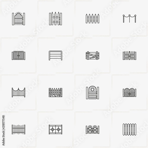 Fences And Wickets line icon set with wicket, fence and gate