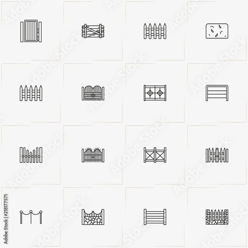 Fences And Wickets line icon set with wicket, gate and fences