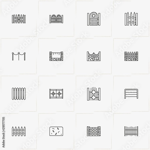 Fences And Wickets line icon set with gate, wicket and fences