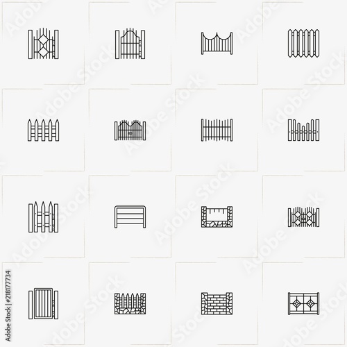 Fences And Wickets line icon set with gate, wicket and fence