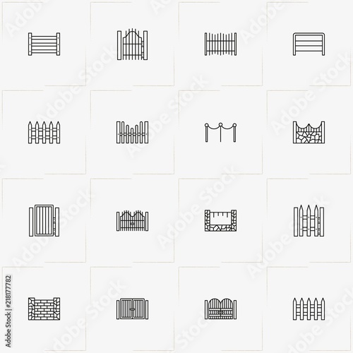 Fences And Wickets line icon set with wicket, gate and fence