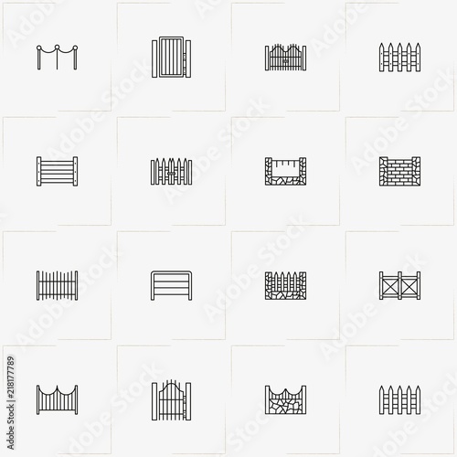 Fences And Wickets line icon set with fences, wicket and fence