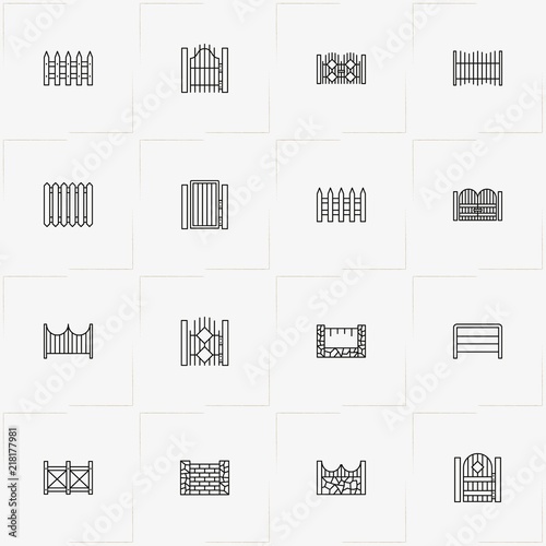 Fences And Wickets line icon set with wicket, fence and gate