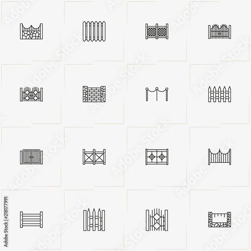 Fences And Wickets line icon set with wicket, fence and gate