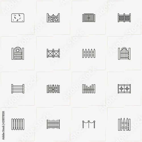 Fences And Wickets line icon set with wicket, fences and gate