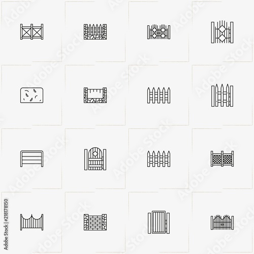 Fences And Wickets line icon set with wicket, gate and fence