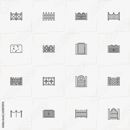 Fences And Wickets line icon set with wicket, fence and gate
