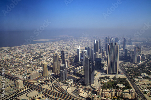 Dubai city a view from observation deck of Burj Khalifa. Dubai