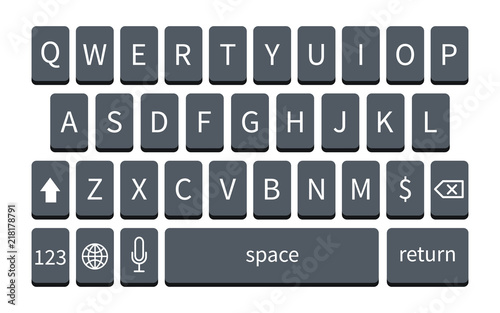 Dark smartphone keyboard isolated on white. Mobile phone keypad mockup