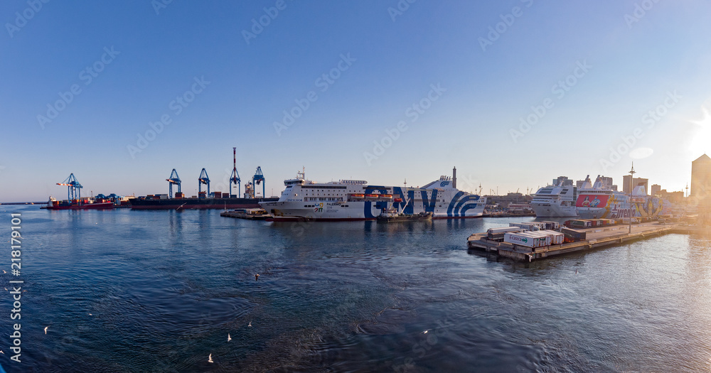 GENOA, ITALY - JULY 23, 2018: Ferry ship in the port of Genoa, Italy.
