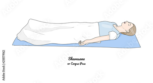 Shavasana or Corpse Pose with a blanket. Yoga Practice. Vector. 