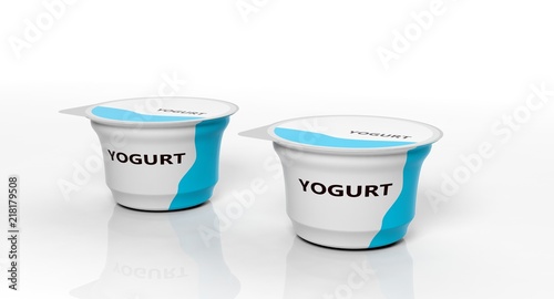 Two yogurts isolated on white background. 3d illustration