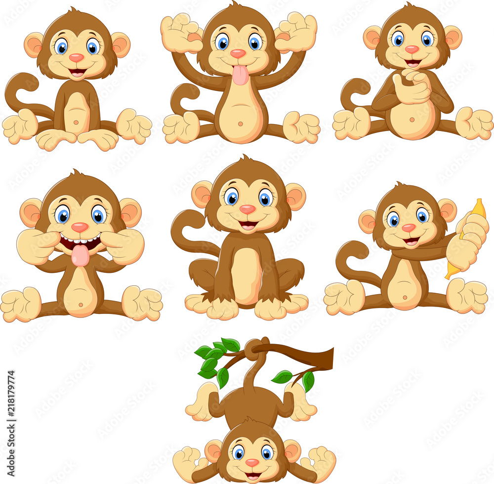 Fototapeta premium Zestaw kolekcja małpy kreskówka