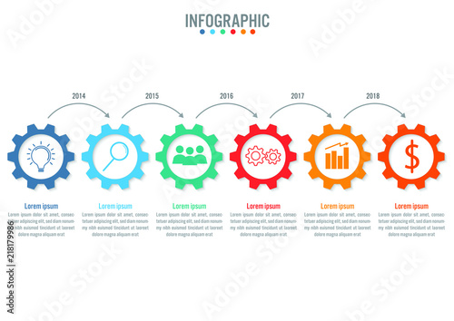 Business infographic template with 6 options gear shape, Abstract elements diagram or processes and business flat icon, Vector business template for presentation.Creative concept for infographic.