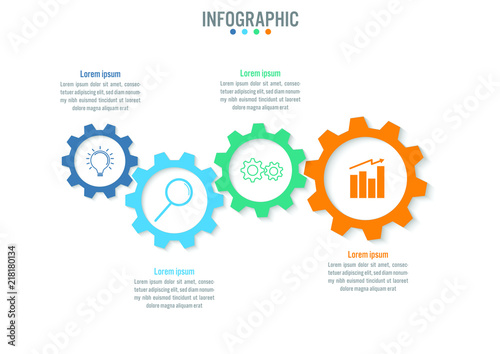 Business infographic template with 4 options gear shape, Abstract elements diagram or processes and business flat icon, Vector business template for presentation.Creative concept for infographic.