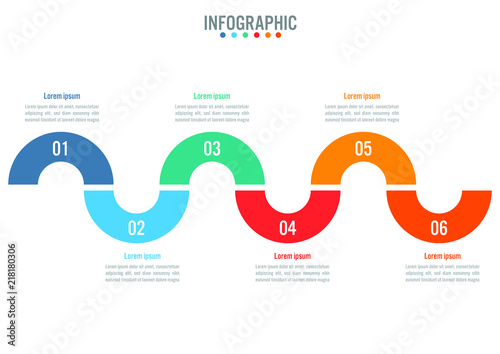 Business infographic template with 6 options curve line, Abstract elements diagram or processes and business flat icon, Vector business template for presentation.Creative concept for infographic.