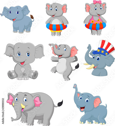 Cartoon elephants collection set