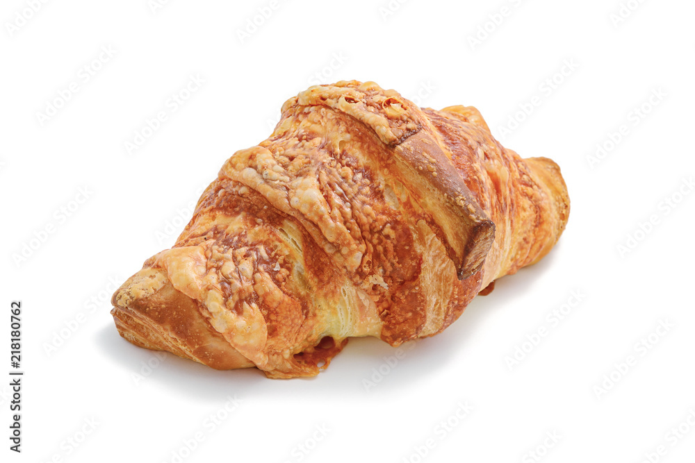 Croissant with melted cheese isolated on white