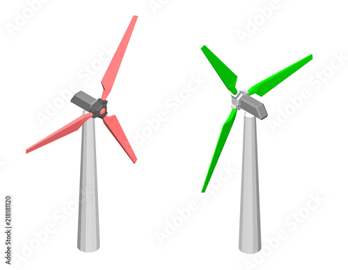 Wind turbin icon. Isolated on white background. 3d Vector illustration.