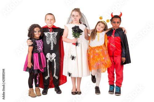 Group of kids in Halloween costumes