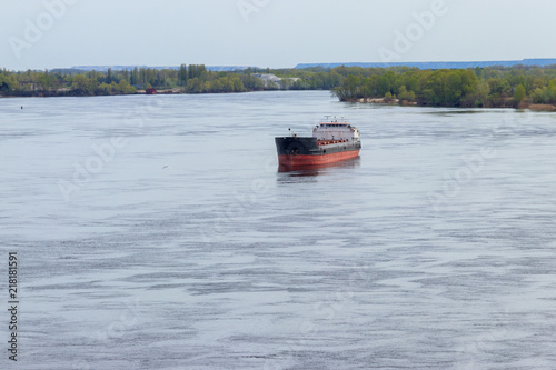 Cargo ship sailing on the river Dnieper