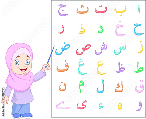 Muslim girl teaching arabic alphabet
