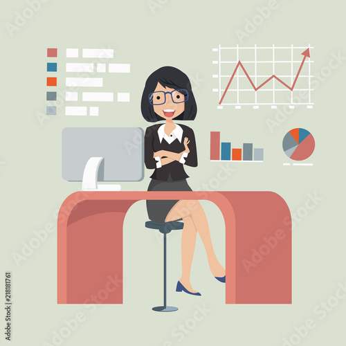 businesswoman  sitting  chair concept  in workplace think