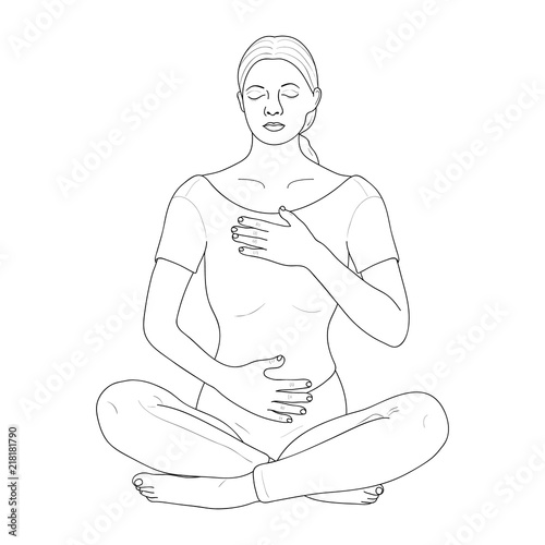 Abdominal Breathing. Breath Awareness Exercise. Vector. 