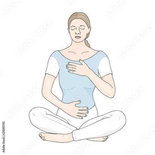 Abdominal Breathing. Breath Awareness Exercise. Vector. 