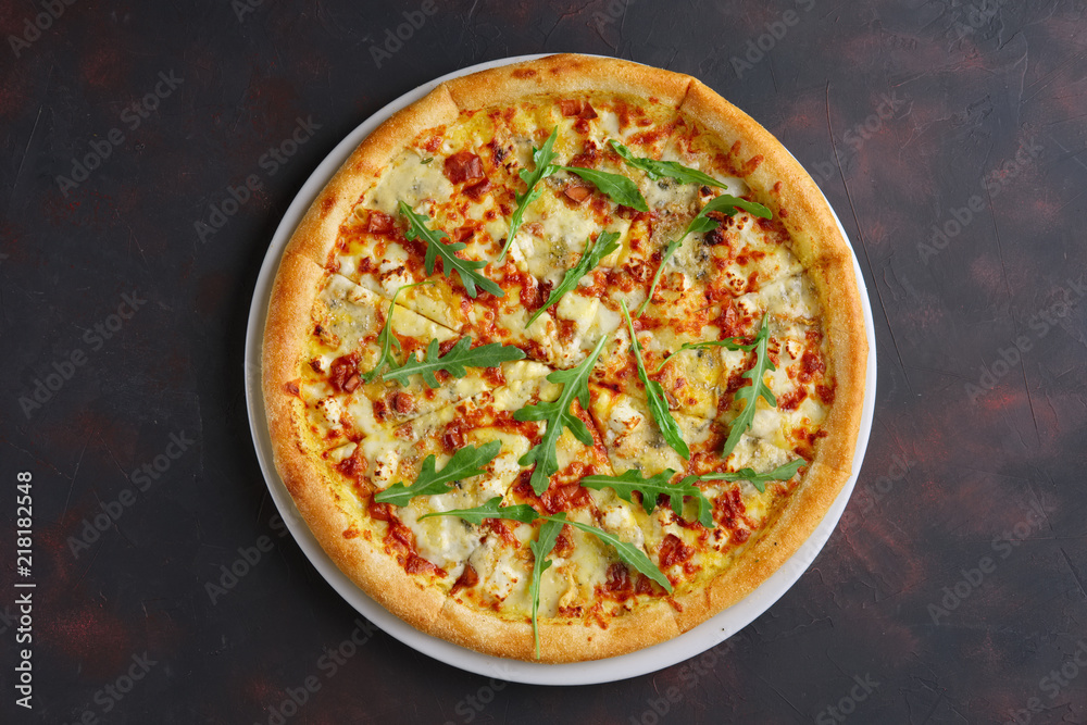 Four cheeses delicious pizza with thick crust Four cheeses delicious pizza with thick crust