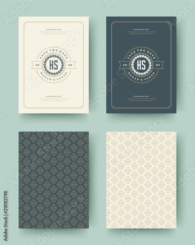 Wedding invitation save the date cards vintage typographic template design.