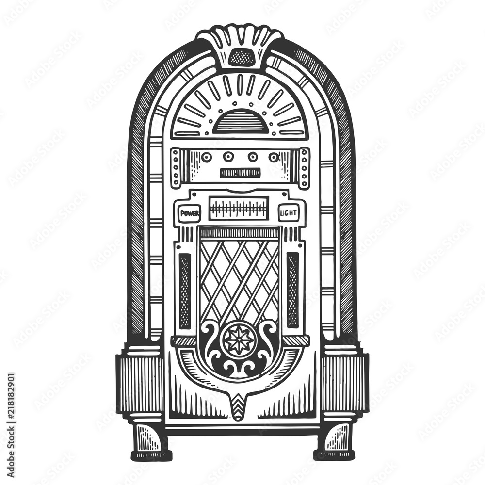 Foto Jukebox engraving vector illustration