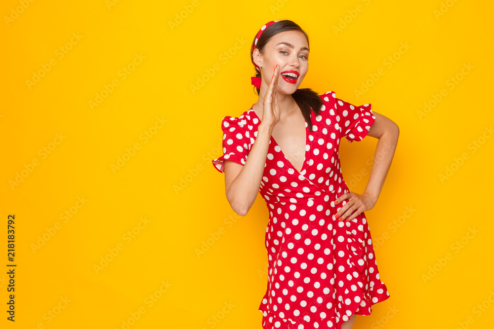 Portrait of a funny emotional young woman. Pin-up style. Portrait of a funny emotional young woman. Pin-up style.