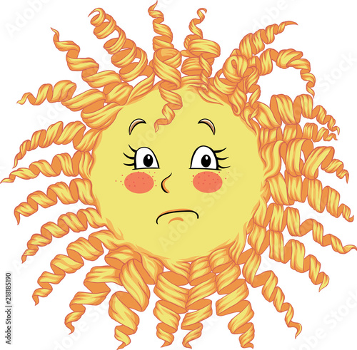 The sad yellow sun with curls expresses the emotion of resentment and sadness, disappointment