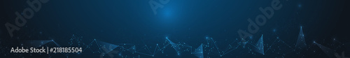 Abstract banner Molecules with Line, Geometric, Polygon,Triangle pattern. Vector design network communication technology on dark blue background. Futuristic digital, science technology concept