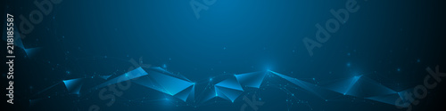 Abstract banner Molecules with Line, Geometric, Polygon,Triangle pattern. Vector design network communication technology on dark blue background. Futuristic digital, science technology concept