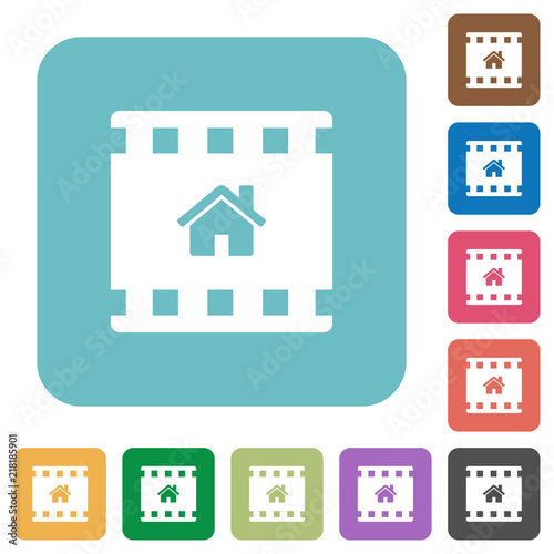 Home movie rounded square flat icons