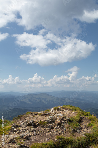 Mountain view from the top. Landscape background of blue sky and high mountain top panorama
