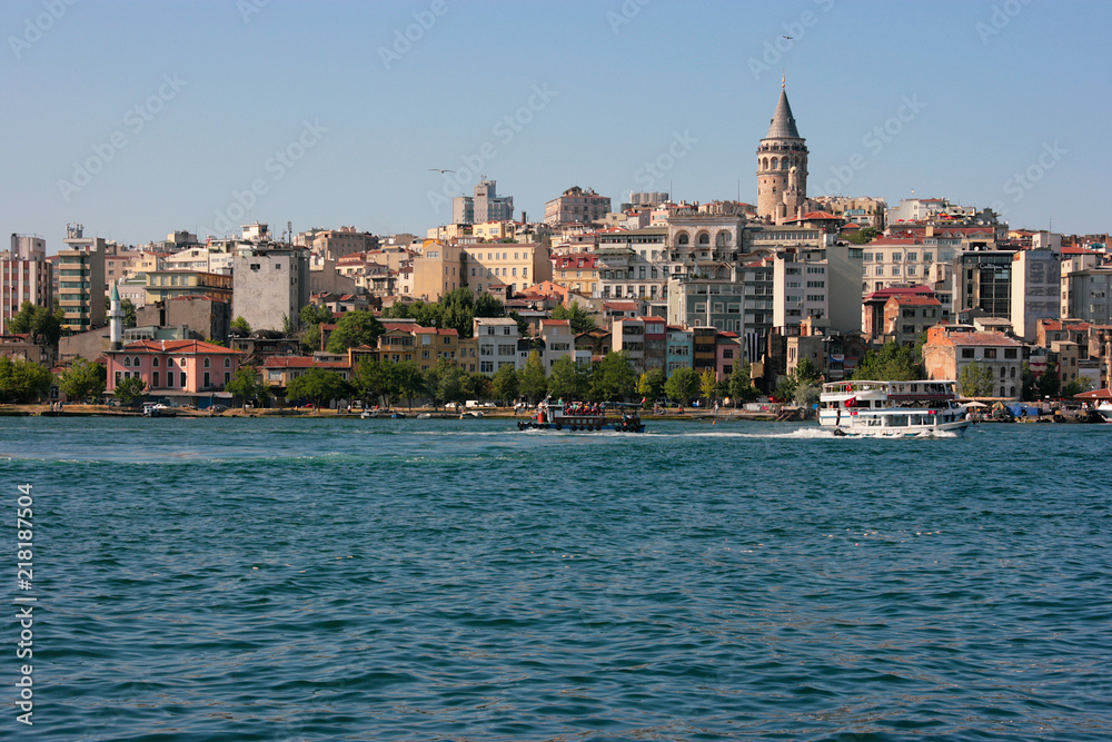 Cityscape with Galata Tower and Gulf of the Golden Horn, Istanbul, Turkey