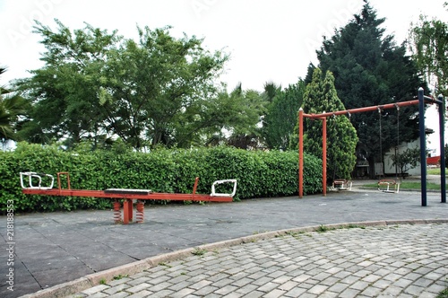 A modern children's playground for children in the city vacant park.