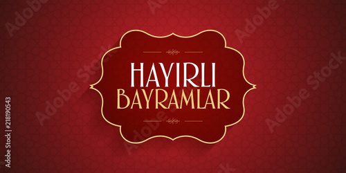 "Good Holidays" Red Flag Background. Creative line typography. (Turkish: Hayirli Bayramlar)