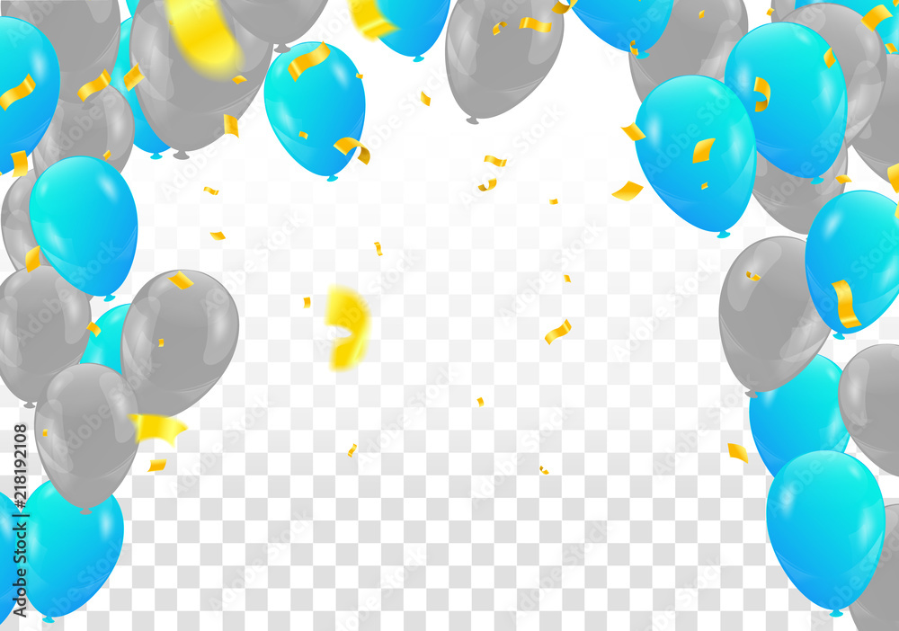Blue Balloons  Colored confetti with ribbons and festoons on the white. Eps 10 vector file.