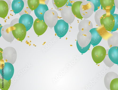 Green balloons, vector illustration.colorful flying balloons,confetti glitters for event and holiday poster.