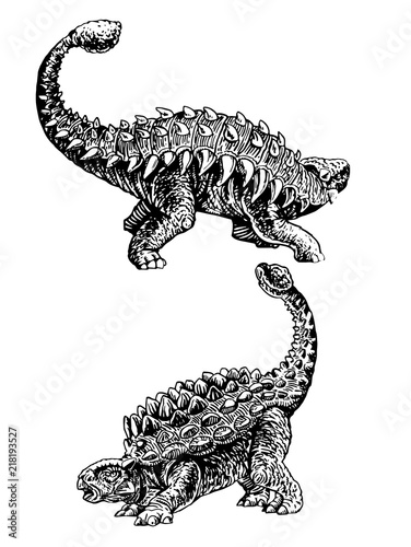 Graphical set of  ankylosaurus  isolated on white background,vector sketchy illustration