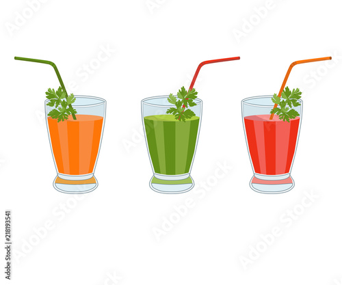 Glass glasses with fitness cocktails on a white background