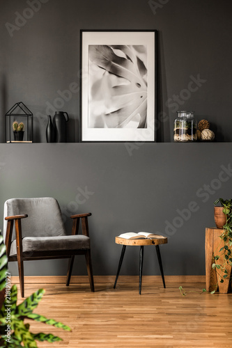 Grey living room with poster photo