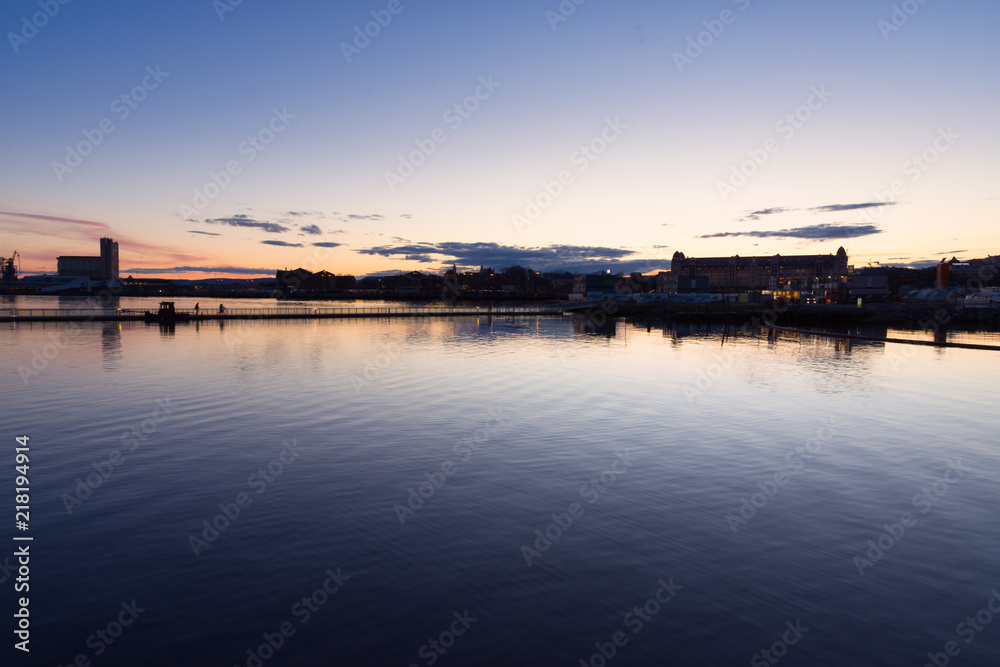 Panoramic view from the Bjørvika area, east of the center of Oslo at the sunset,Norway