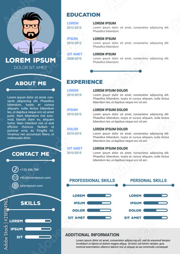 Resume and CV Template with nice minimalist design. Vector illustration